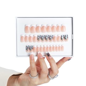 Butterfly Square Nails French Style Nails for Salon